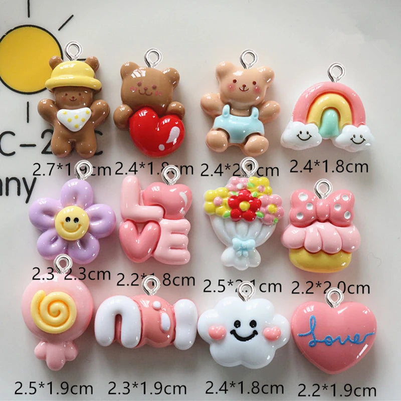 10Pcs Glossy Flower Bear Resin Charm