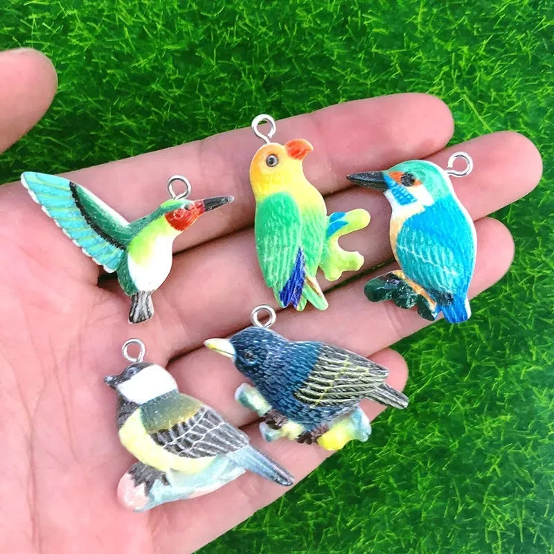 20Pcs 3D Cute Cartoon Flocked Bird Charms Animal Starling Sparrow Resin Pendant For Phone Bag Keychain Earrings Diy Jewelry Make