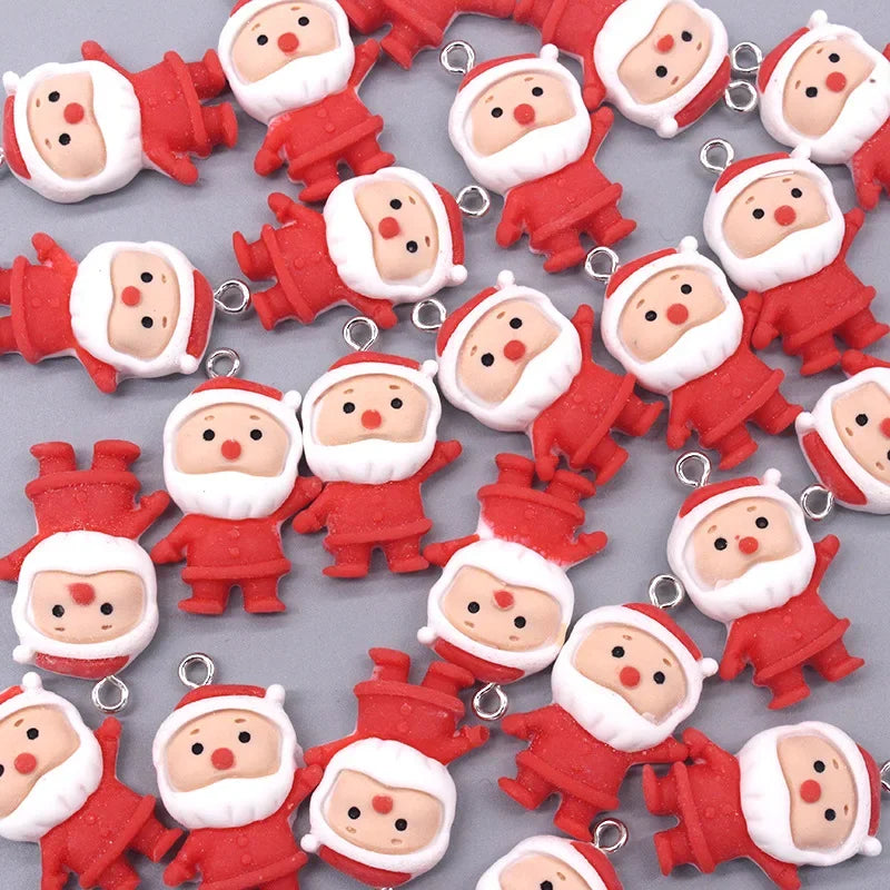 10Pcs 3D Kawaii Santa Claus Resin Charms