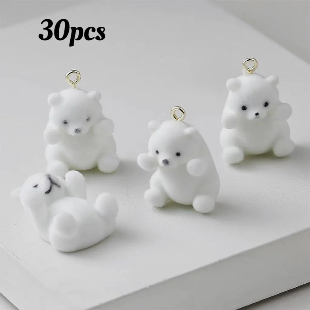 30Pcs Flocked Resin Charms Cartoon Polar Bear Pendant for Make Earring Keychain Mobile phone chain DIY Crafts Jewelry fittings