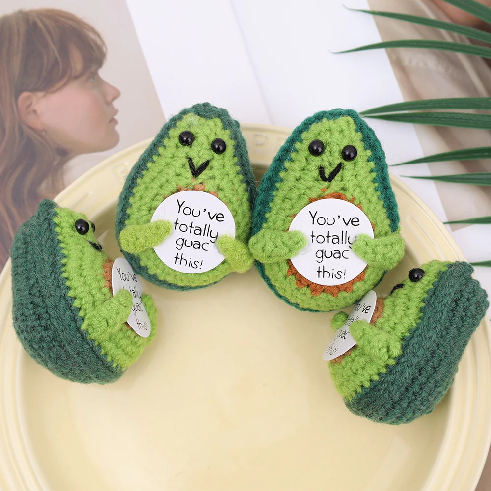 Handmade Knitted Avocado Mini Handmade Plush Avocado with Card Creative Inspirational Crochet Dolls Room Decor Birthday Gifts