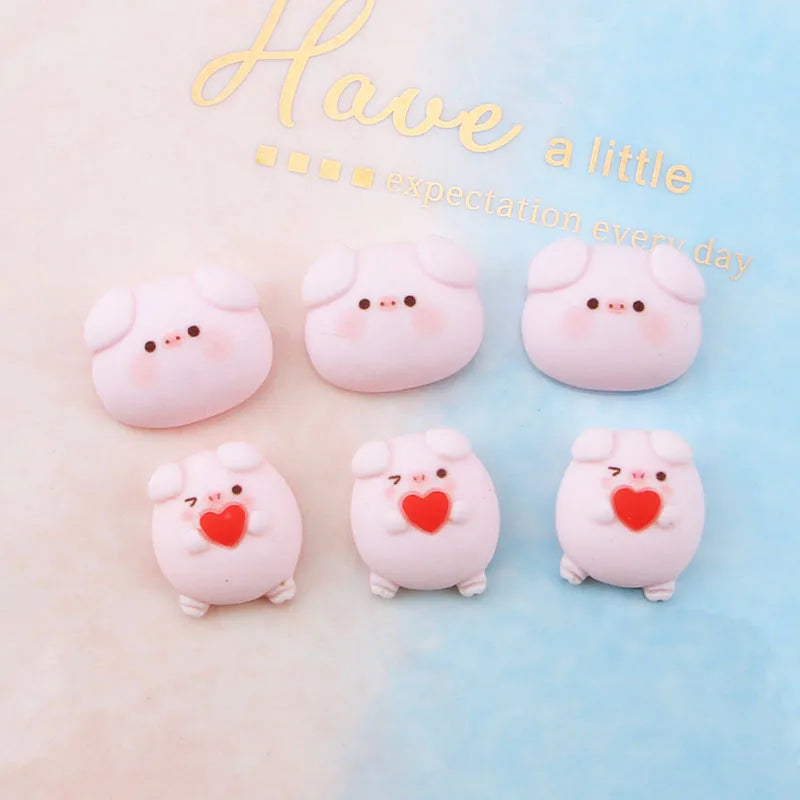 10pcs Cute Heart Pig Head Charms