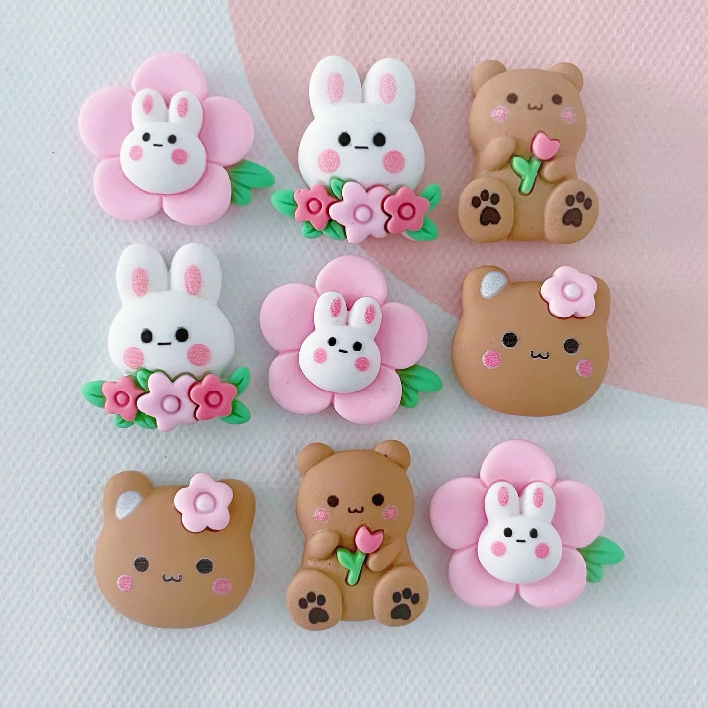 10pcs/pack Kawaii Flower Rabbit Bear Resin Charms Lovely Cartoon Animal Pendant For Earring Keychain DIY Jewelry Making