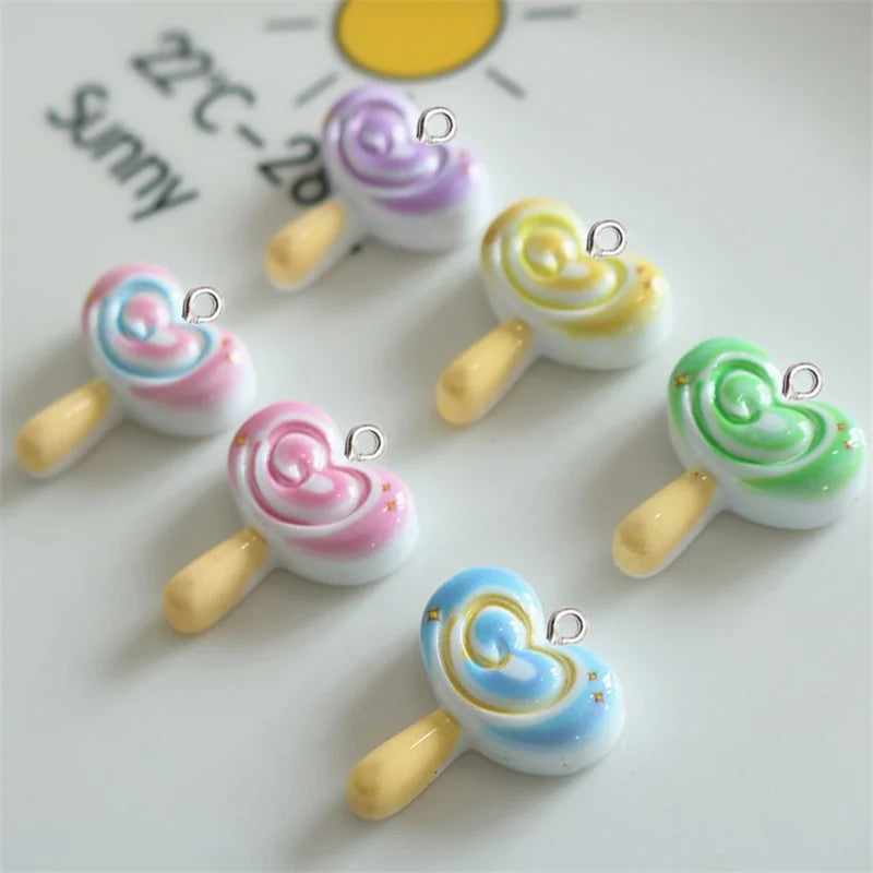 10Pcs Glossy Love Heart Lollipop Resin Charms