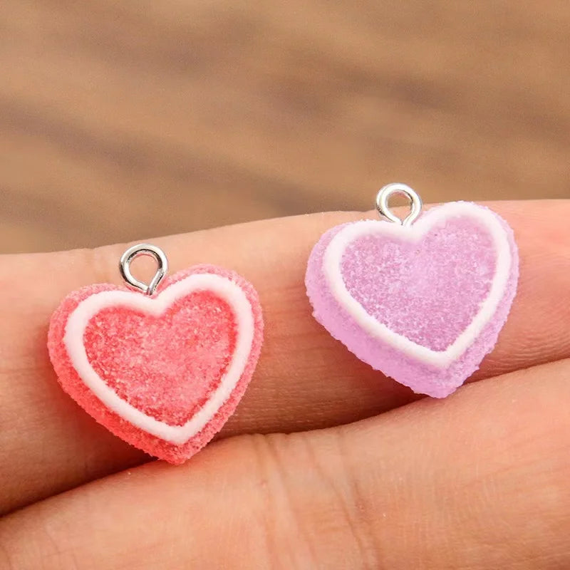 10pcs  17*20mm Simulated Colorful Double Peach Heart Resin Charms