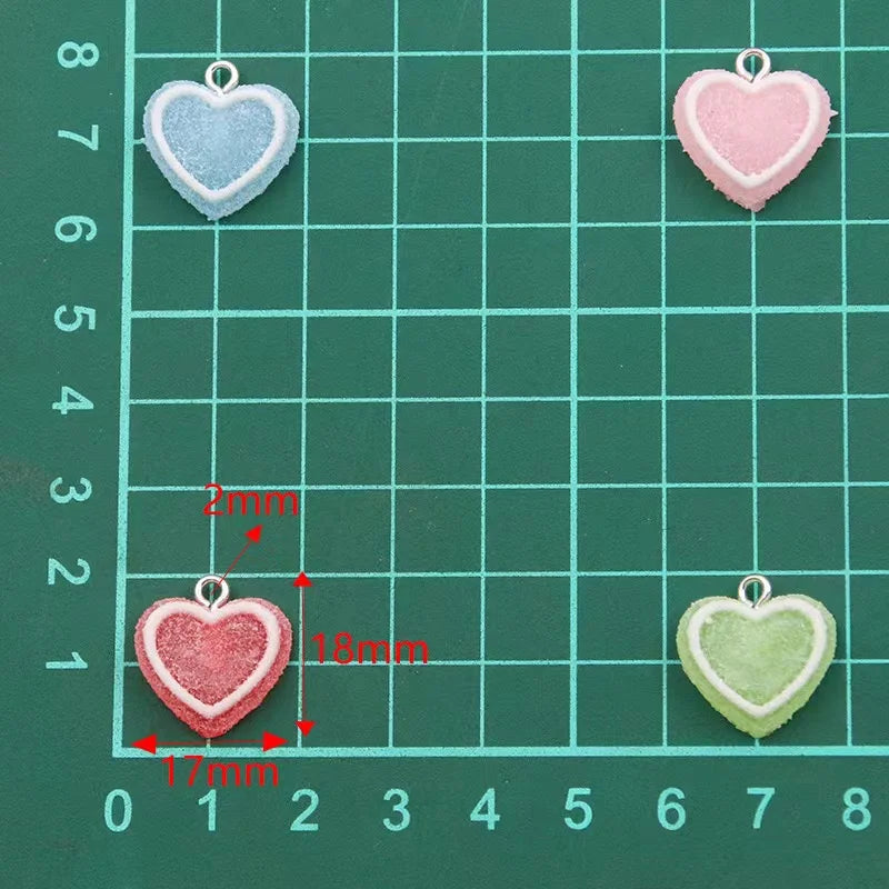 10pcs  17*20mm Simulated Colorful Double Peach Heart Resin Charms