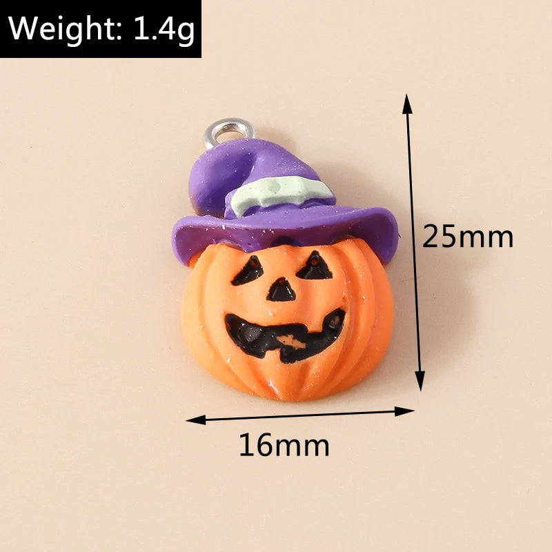 10pcs Mixed Halloween Charms Cute Resin Whitch Hat Cat Pumpkin Moon Ghost Charms Pendants for DIY Jewelry Making Accessories