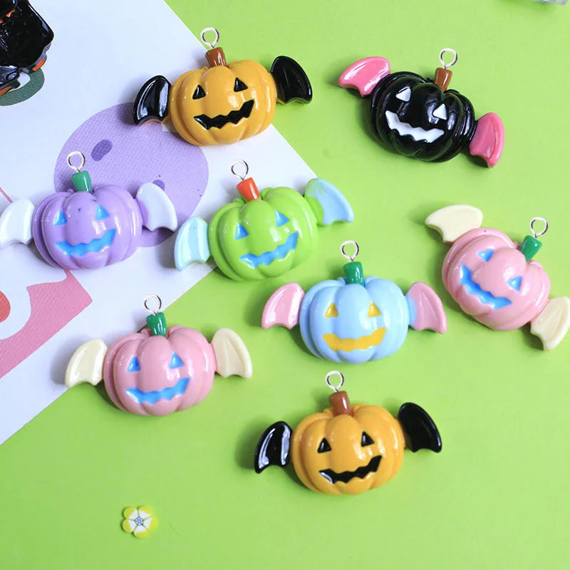 10pcs Bright Halloween Pumpkin Bat Charms