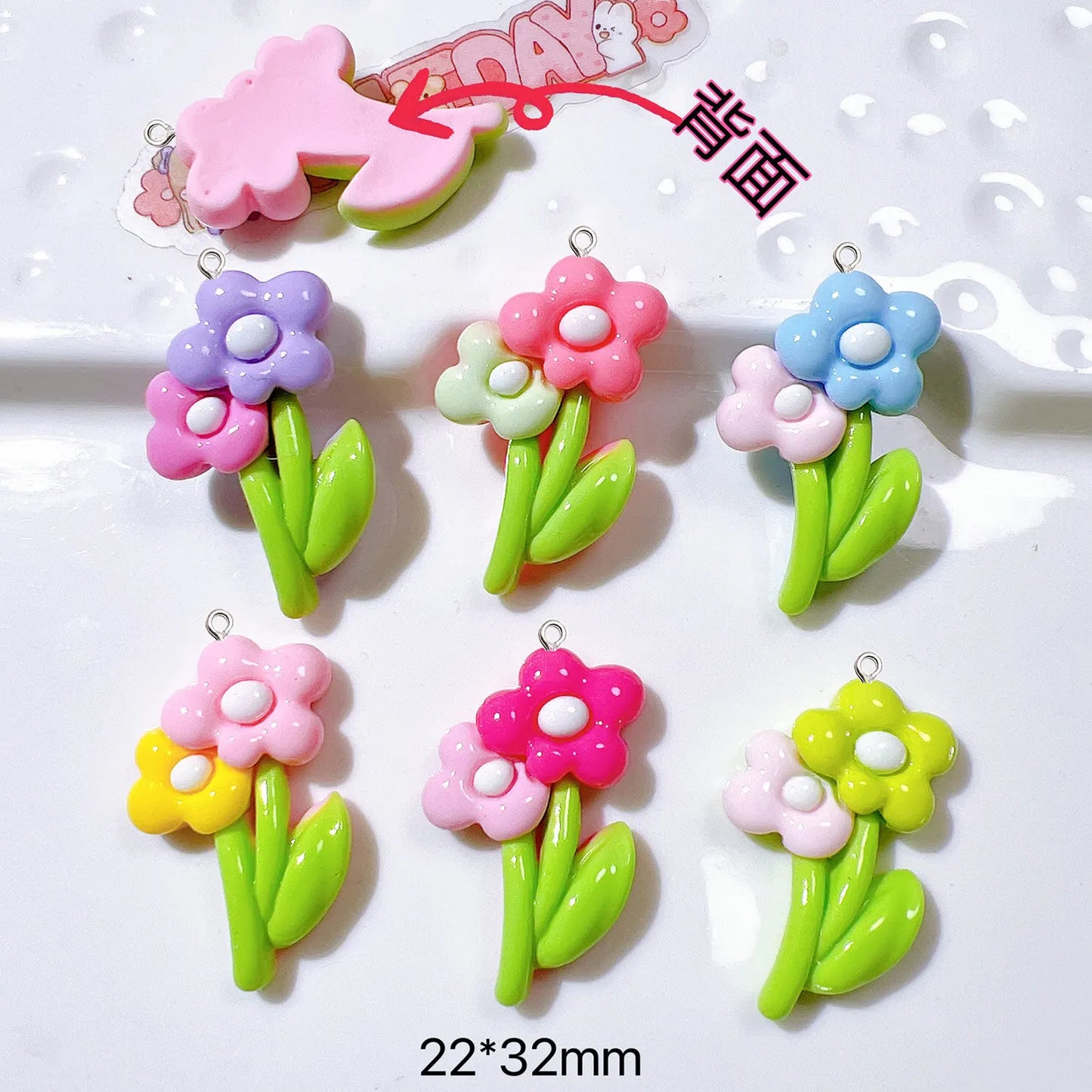 10Pcs Glossy Resin Flower Fashion Ring Charms Women Earrings Necklace Small Pendant DIY Keychain Bracelet Decor Hook Accessories