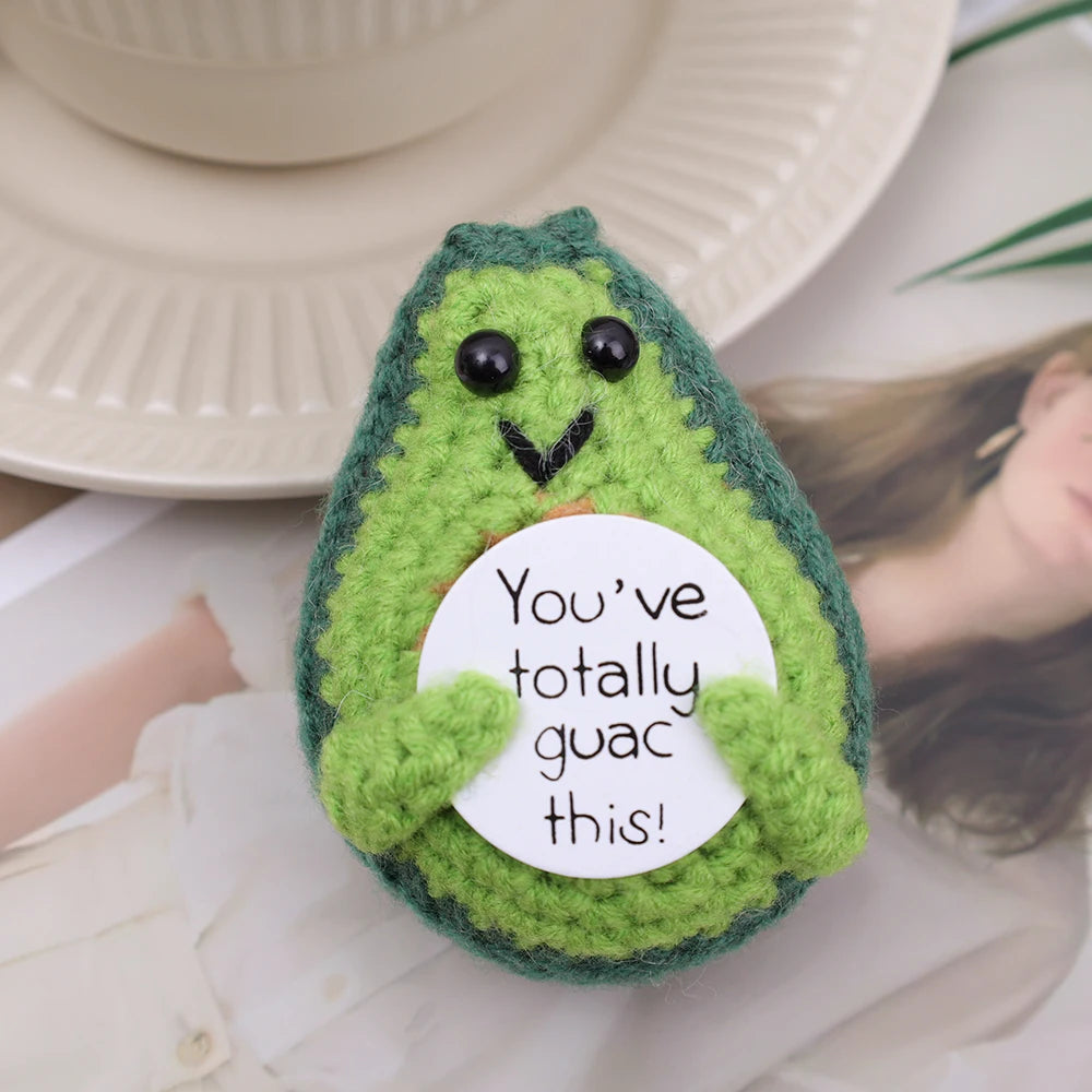 Handmade Knitted Avocado Mini Handmade Plush Avocado with Card Creative Inspirational Crochet Dolls Room Decor Birthday Gifts