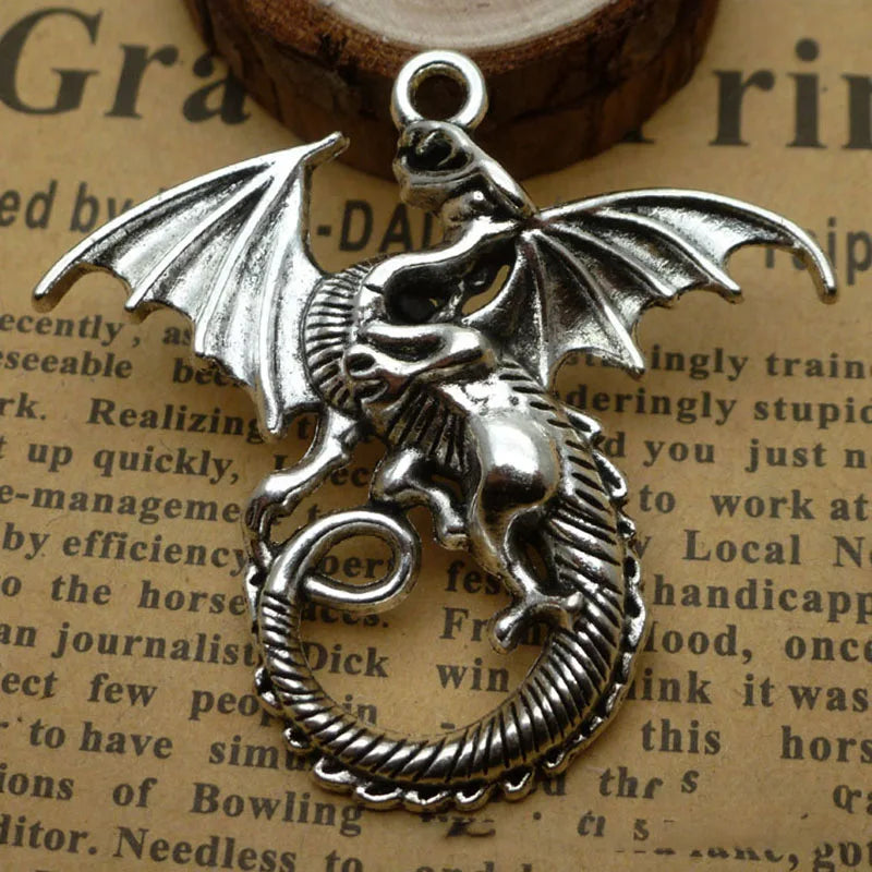 WZNB 5Pcs 43x46mm Ancient Sliver Dragon Charms Animals Pendant for Jewelry Findings Making Handmade Necklace Diy Accessories