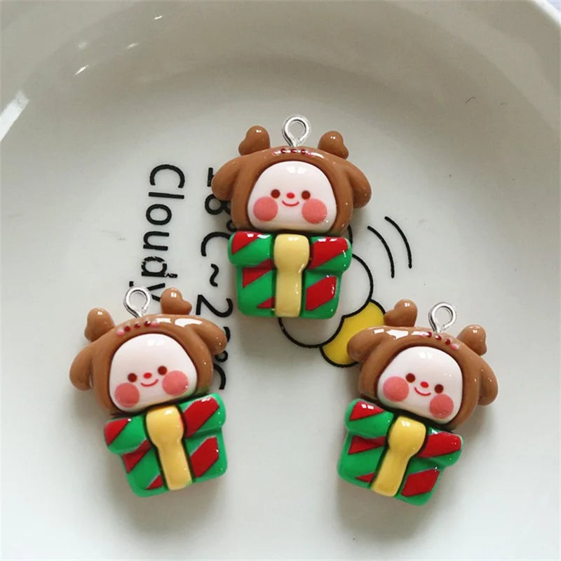 10Pcs Christmas Bear Rabbit Snowman Resin Charms