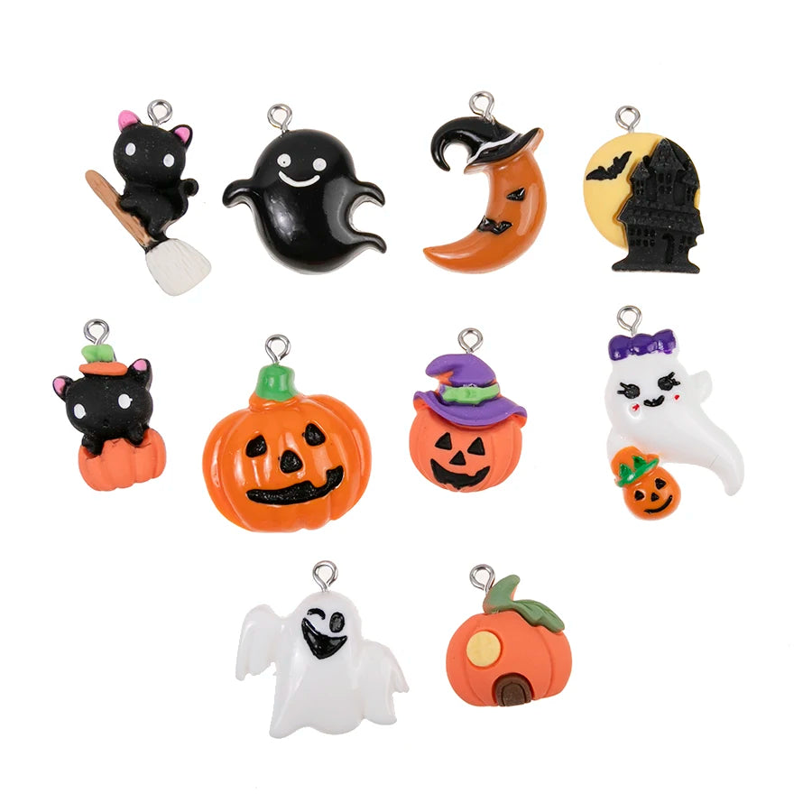 sansango Mix 10Pcs/Pack Halloween Pumpkin Ghost Charms Resin Jewelry Charms For Halloween Bracelet Necklace Making Accessories