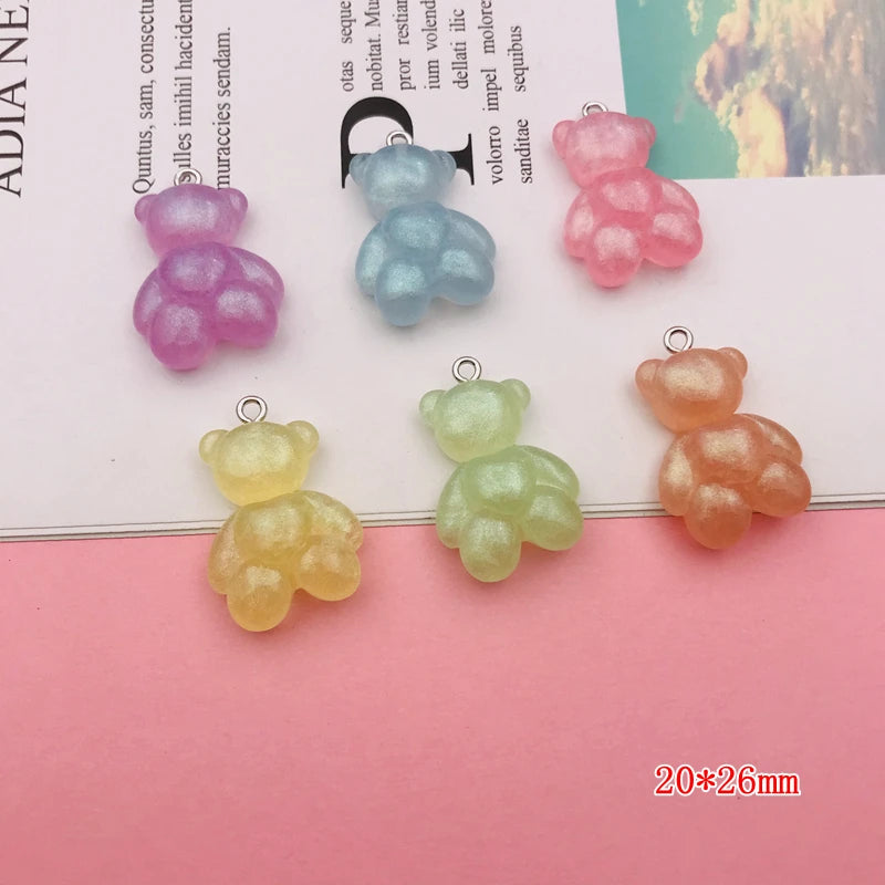 10pcs Hot Selling Resin Kawaii Miniature Pearl Effect Bear Charm for Keychain, Earring, Scrapbooking, DIY Making, Necklace