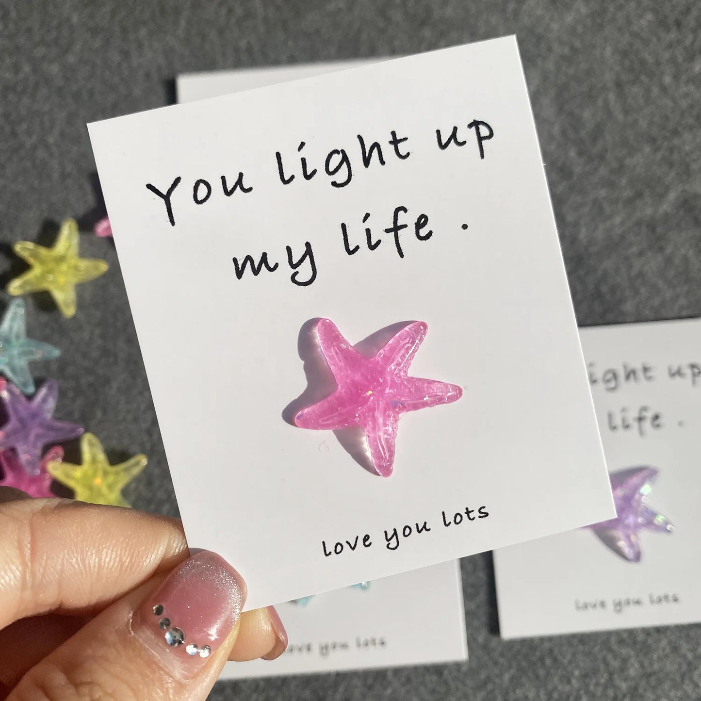 I love you more card,Cute resin stars,starfish 3D greet card,a little pocket hug card, Funny Graduation Card, Support Card