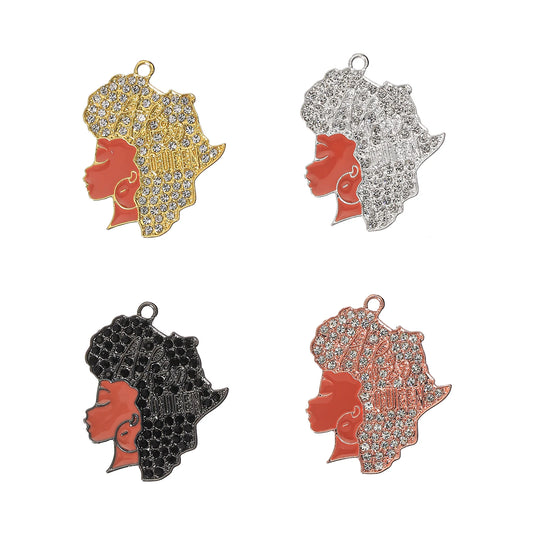 10pcs Micro Pave Afro Queen Charms Black Girl Pendants for Bracelet Necklace Making  Wholesale BGR221-BGR224