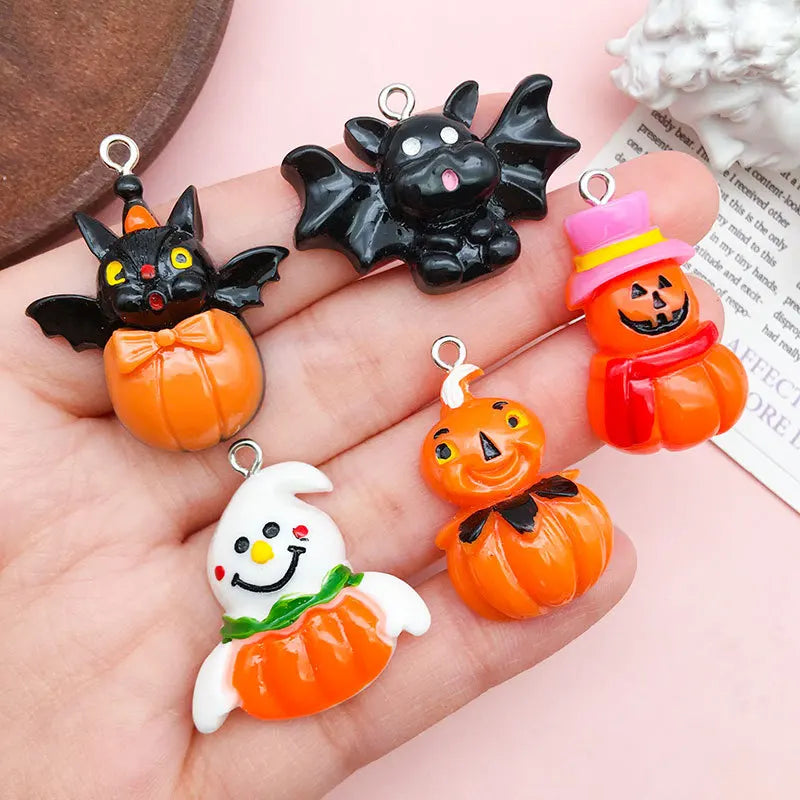 10Pcs Kawaii Resin Cartoon Halloween Charms Cute Pumpkin Ghost Pendants for Earrings Keychain DIY Jewelry Making Supplies