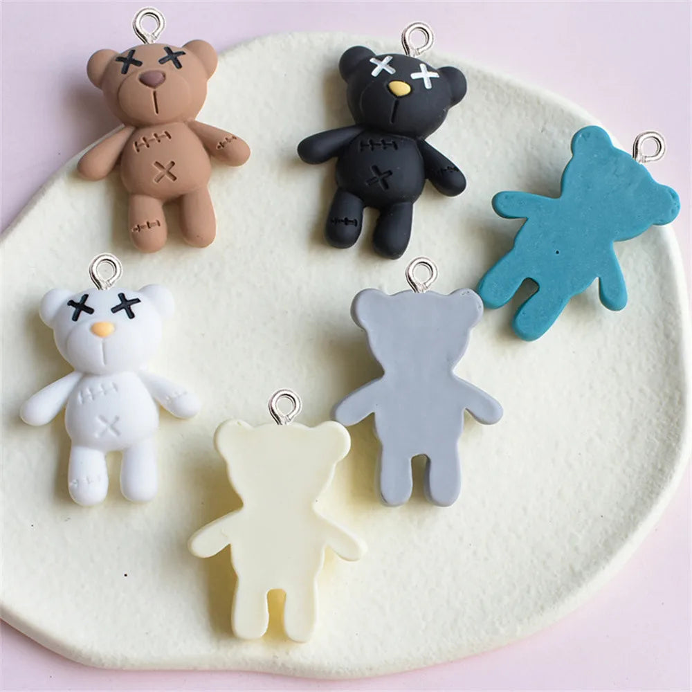 10pcs Trendy Cartoon Bear Resin Charms Keyring Pendant Jewelry Making DIY Handmade Bracelet Necklace Earrings Floating Accessory