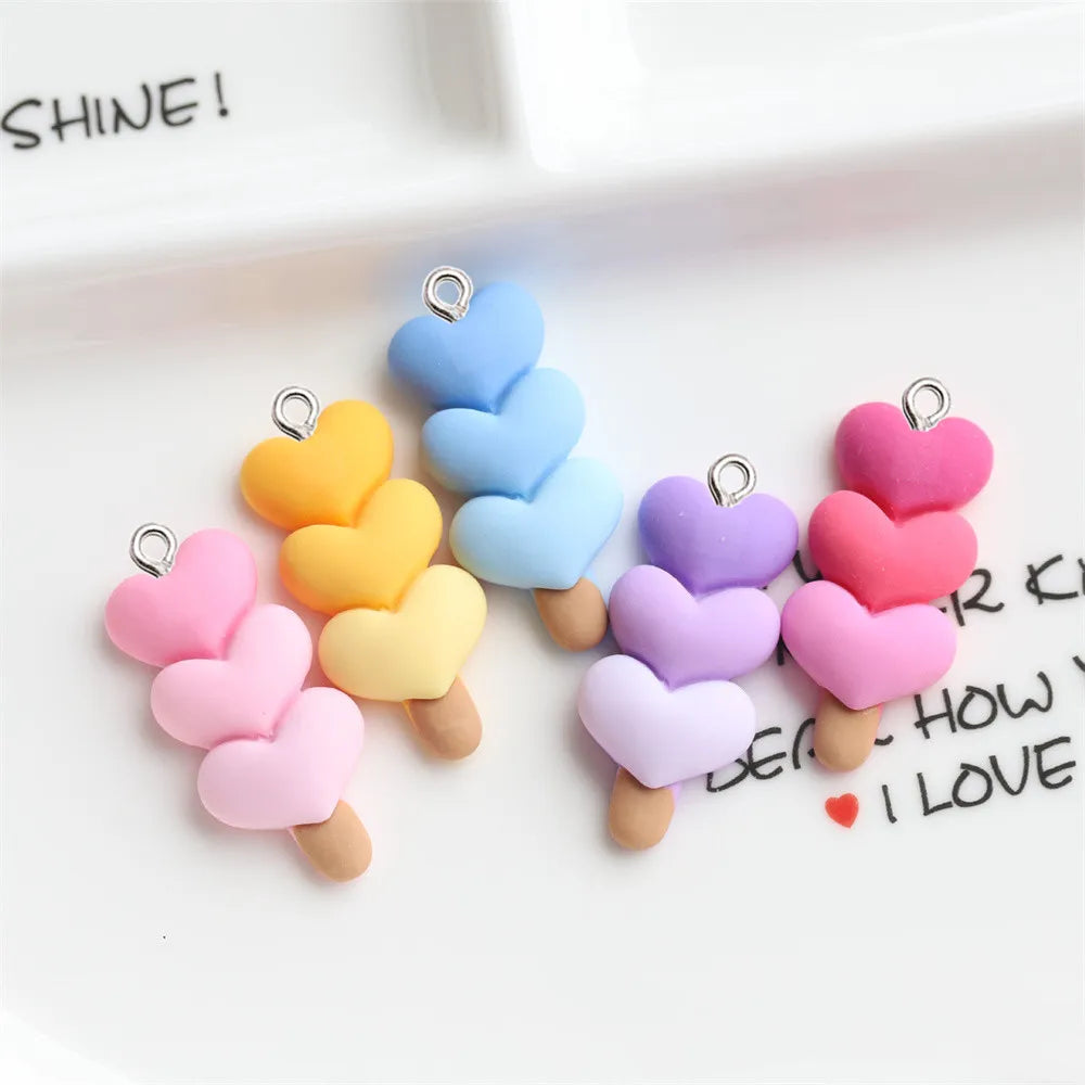 10Pcs Gradient Color Love Heart Resin Charms Mini Pendant Earring Necklace Jewelry Making Accessories DIY Phone Keychain Trinket