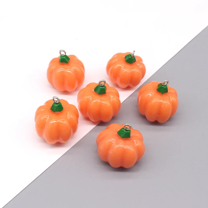 10pcs/pack Cute 3D Mini Pumpkin Resin Charms Funny Halloween Cushaw Food Pendant For Earring Keychain Diy Jewelry Making D275