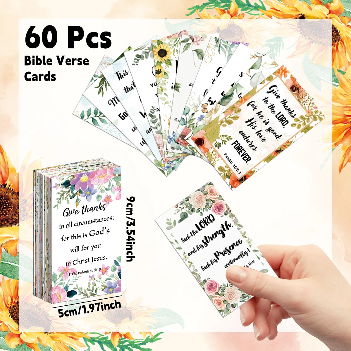 60pcs/pack Floral Bible Verse Cards Prayer Cards for Women Mini Scripture Cards Inspirational Quote Cards Christian Gifts