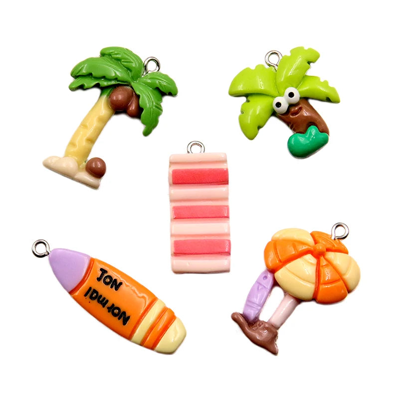 10Pcs 5 Style Coconut Tree Resin Earring Seaside Vacation Charms