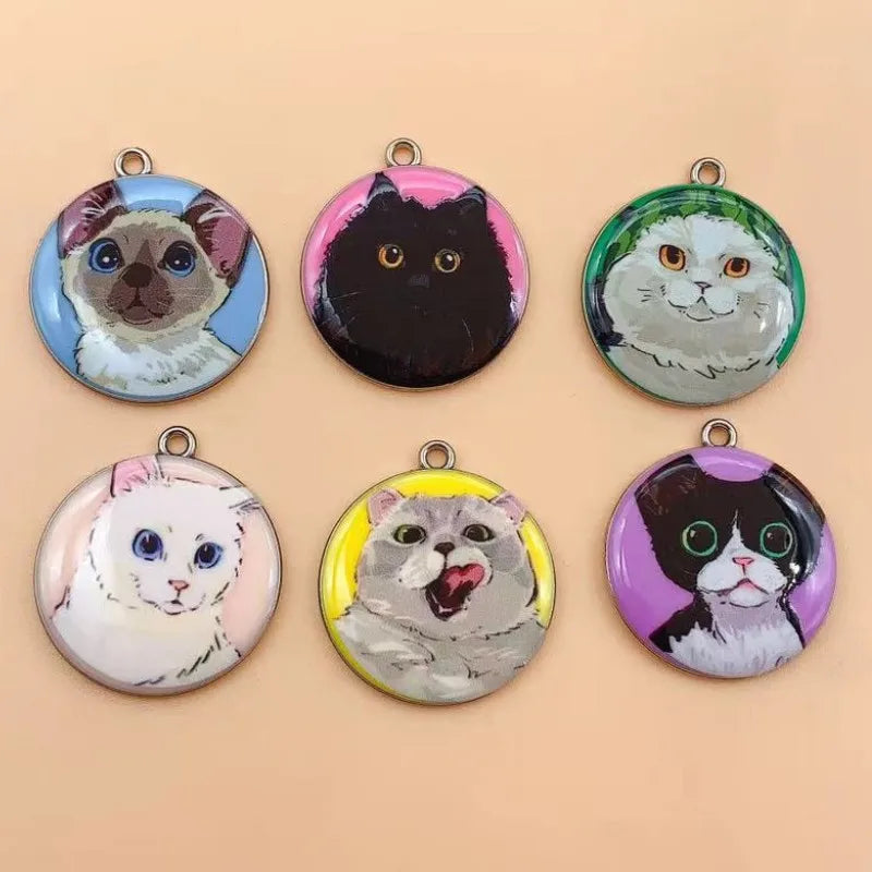 10pcs 28x25mm Enamel Cat Charm