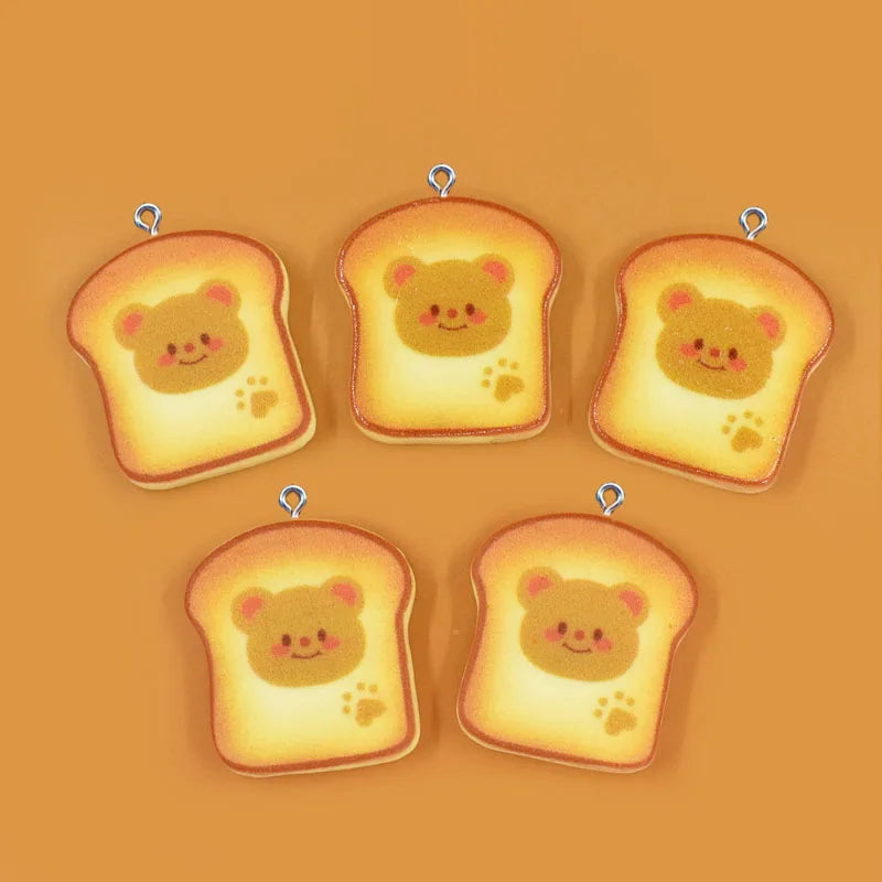 10Pcs Cartoon Mini Bear Bread Resin Charms