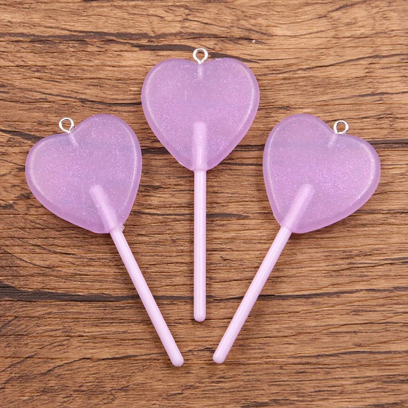 10Pcs 30*68MM 8 Color Wholesale Heart Lollipop Resin Charms