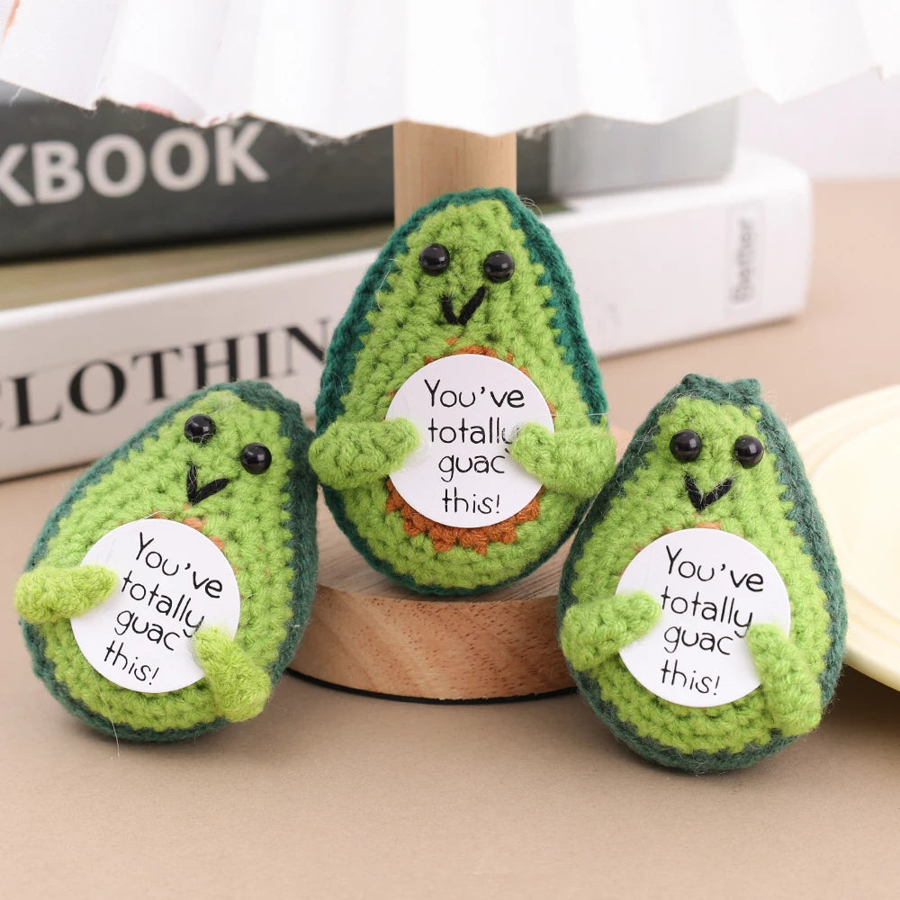 Handmade Knitted Avocado Mini Handmade Plush Avocado with Card Creative Inspirational Crochet Dolls Room Decor Birthday Gifts