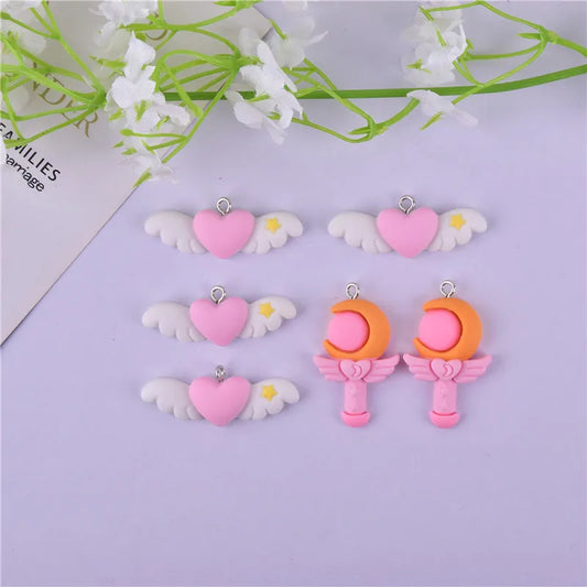 Mix 10pcs/pack Heart Wing Moon Magic Resin Charms DIY Jewelry Accessory