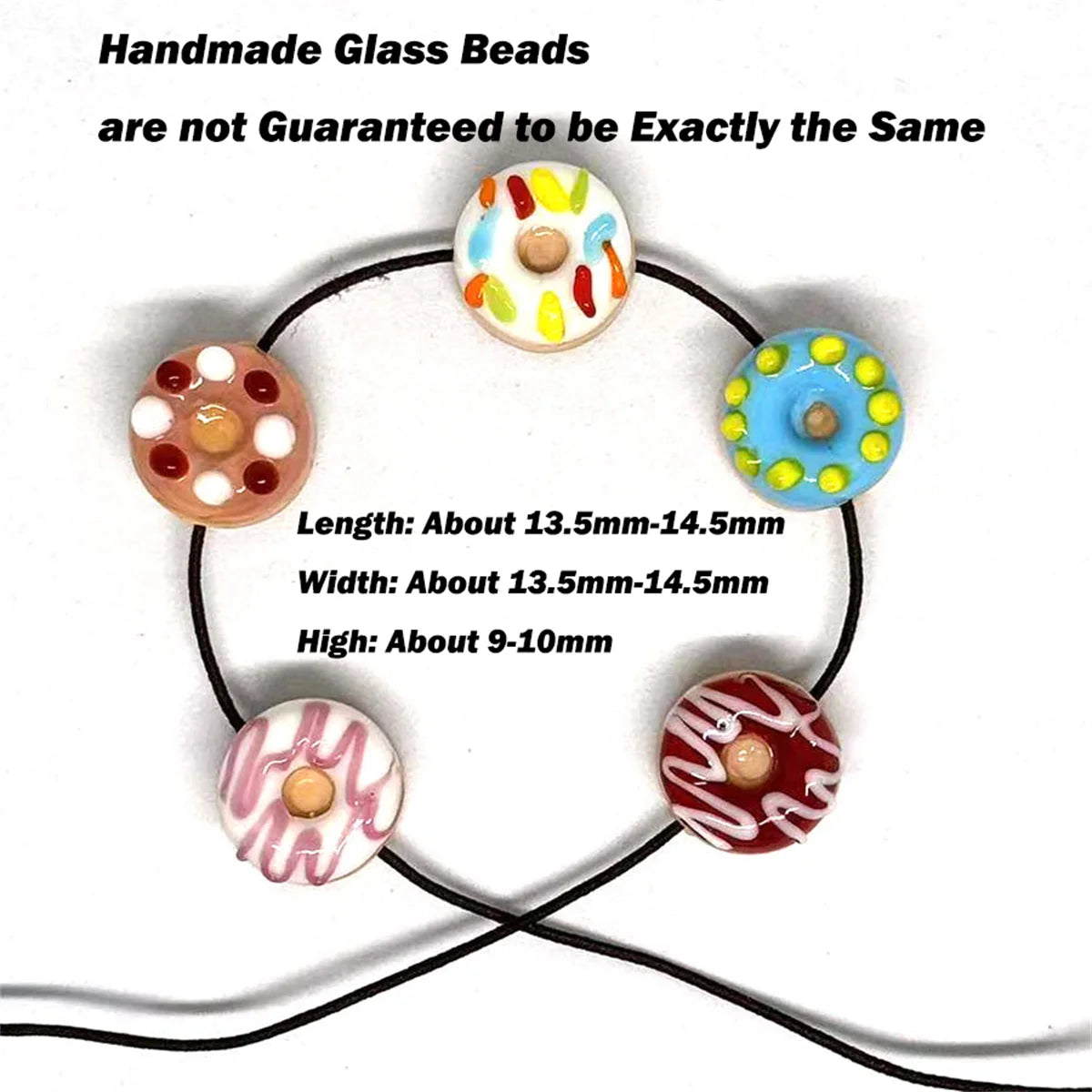 5pcs Donut Glass Beads Crafts Creative Spacer Beads for Bracelet Making DIY Handmade Jewelry Charm Pendant Earrings Bracelet