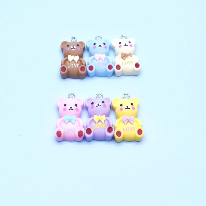 10Pcs 16*26mm Cute Bowtie Bear With Love Resin Charms