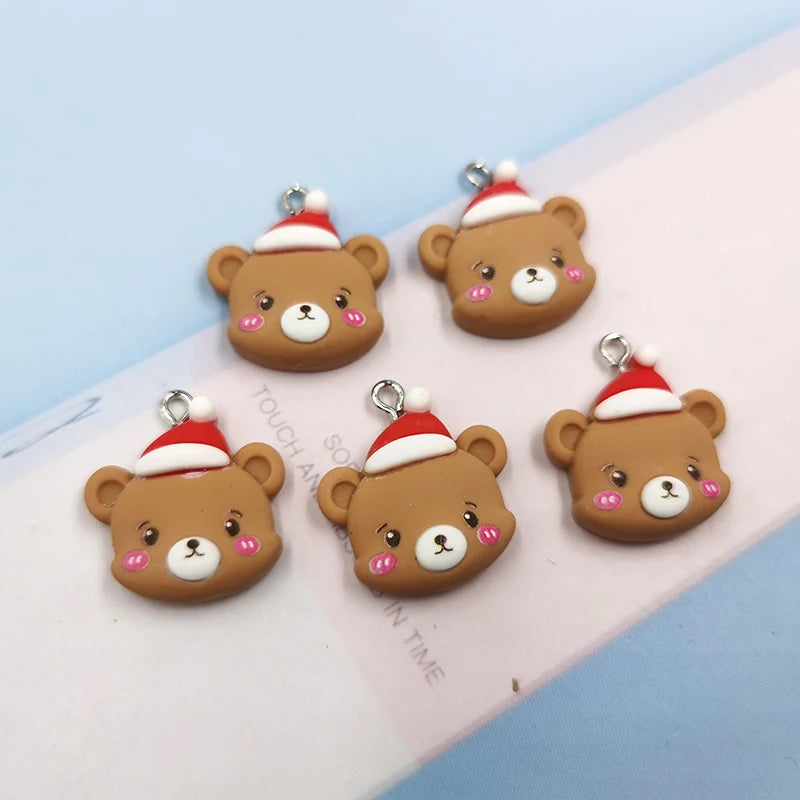 10pcs Lovely Christmas Bear Charms Cute Keychains Earrings Animals Pendant Accessory Diy Jewelry Making Findings