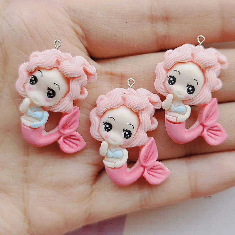 10Pcs Cartoon Mermaid Princess Resin Charms