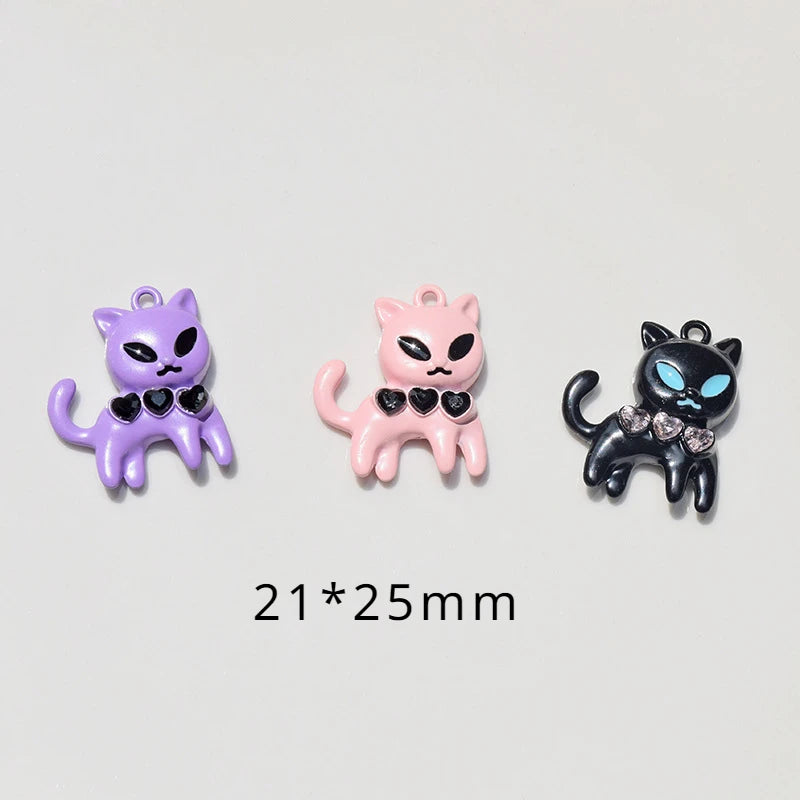 10Pcs Crystal Cute Cat Charms Alloy Pendant