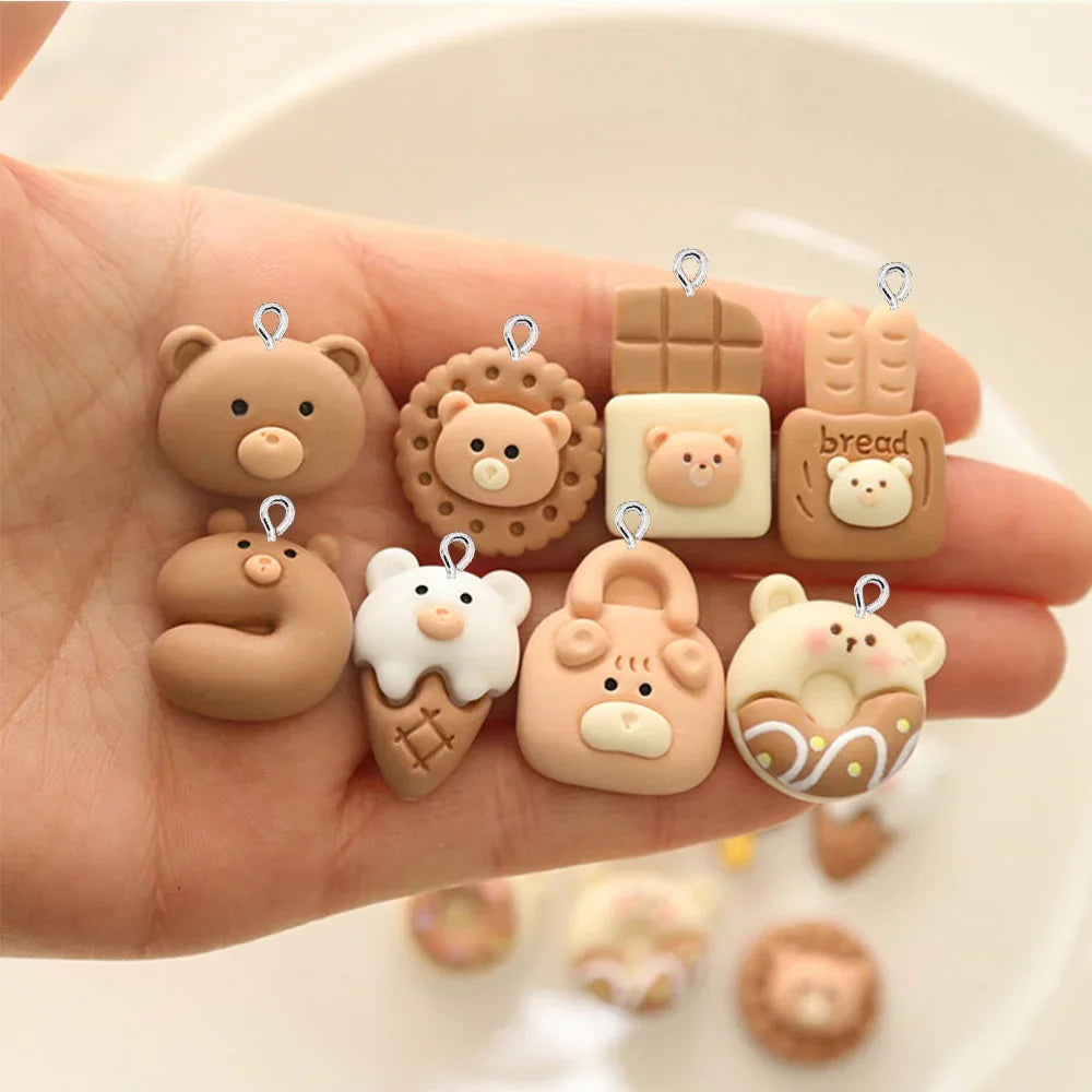 10PCS Brown Bear Cake Flatback Charms