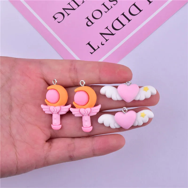 Mix 10pcs/pack Heart Wing Moon Magic Resin Charms DIY Jewelry Accessory