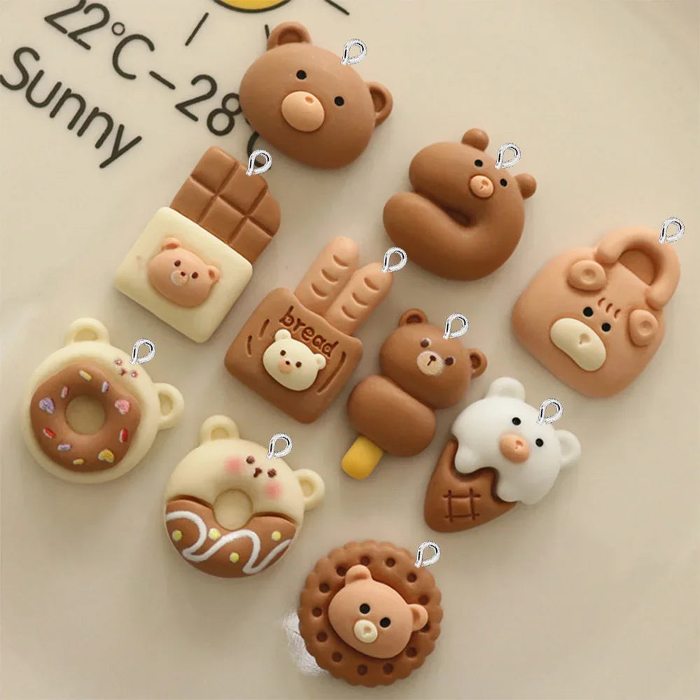 10PCS Brown Bear Cake Flatback Charms