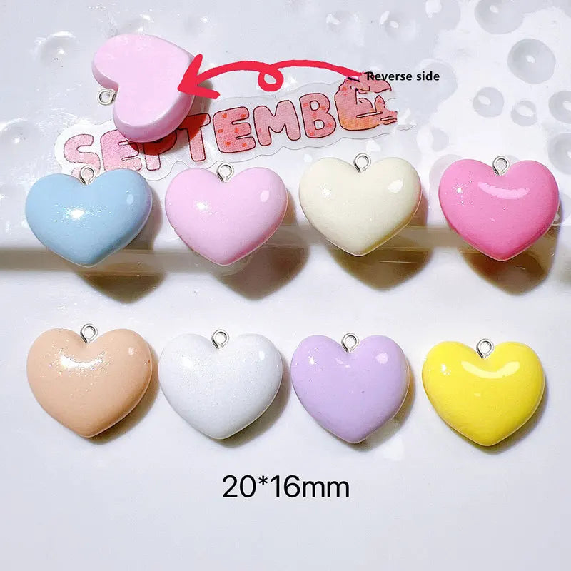 10Pcs Mini Heart Flat Back Resin Charms Keychain Decor Pendant Earring Necklace Hook Craft Supplies DIY Fashion Jewelry Findings