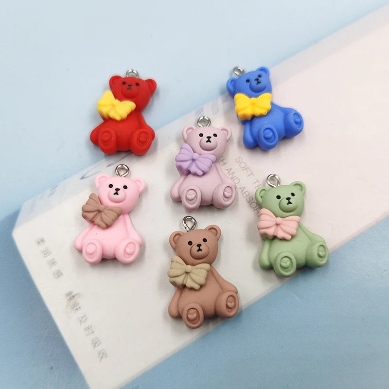 10pcs Cute Bowknot Bear Resin Charms