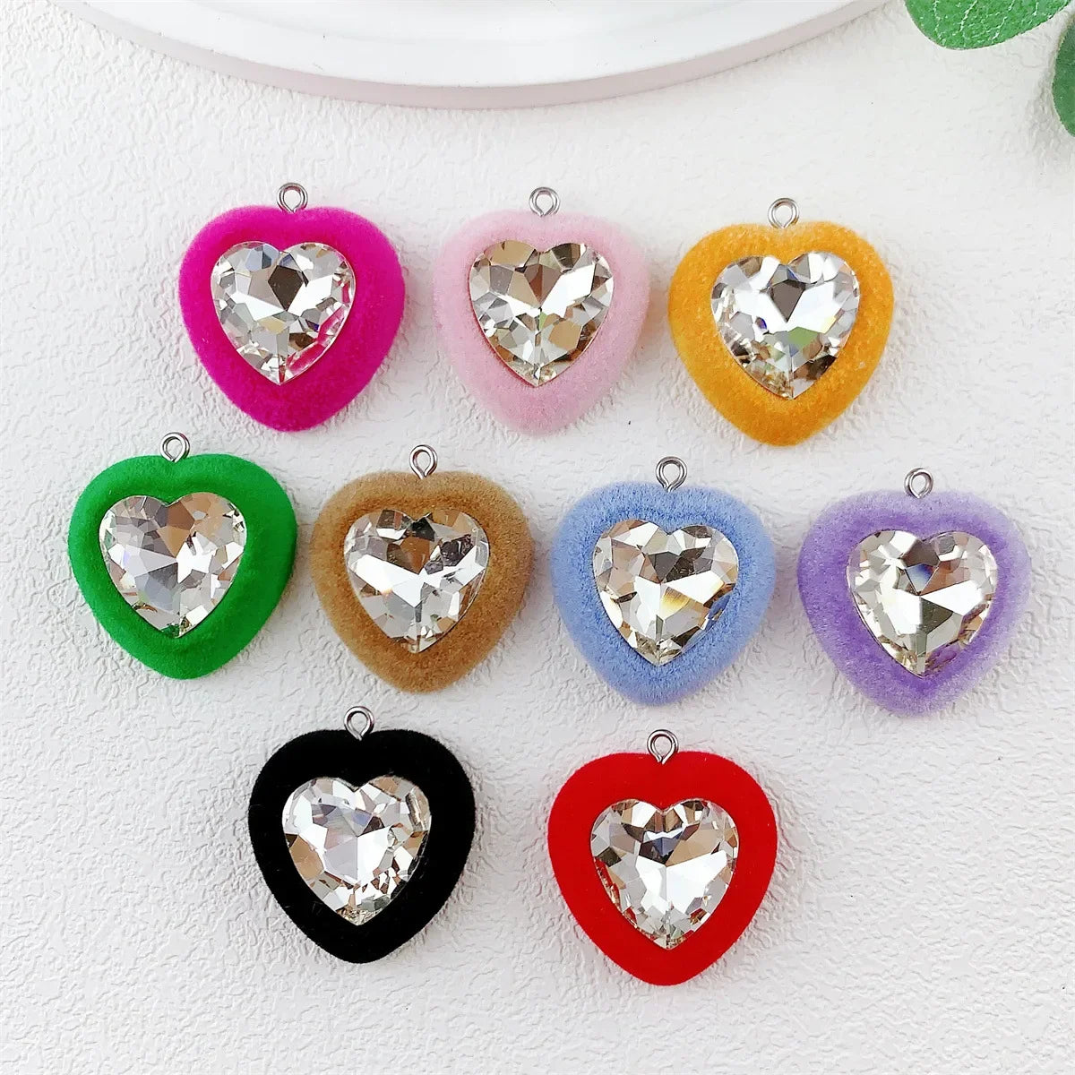 20Pcs 3D Flocking Colorful Crystal Heart Resin Charms Heart-shaped Pendant For Earring Bracelet Necklace DIY Crafts Jewelry Make