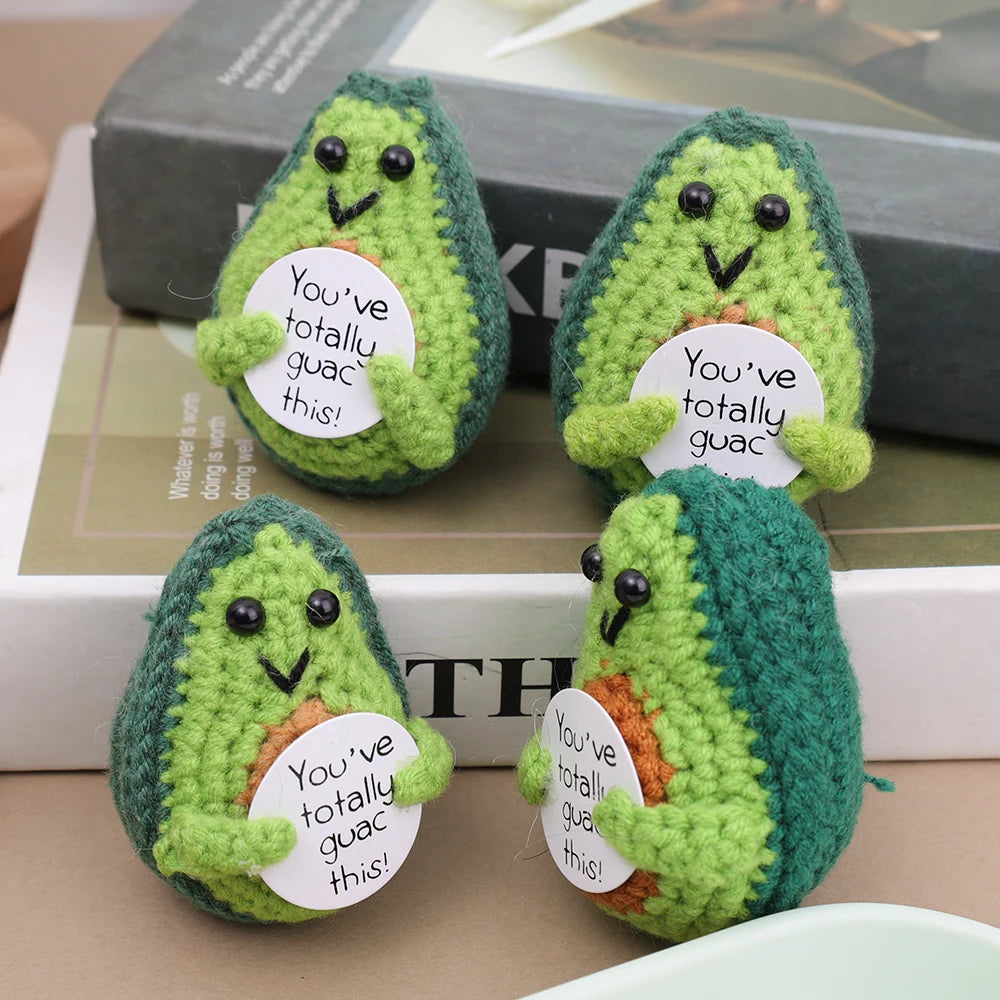 Handmade Knitted Avocado Mini Handmade Plush Avocado with Card Creative Inspirational Crochet Dolls Room Decor Birthday Gifts