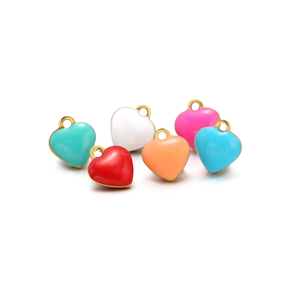 20pcs Stainless Steel Multicolor Enamel Heart Charms Pendant for DIY Jewelry Necklace Findings Bracelet Supplies Earrings Making