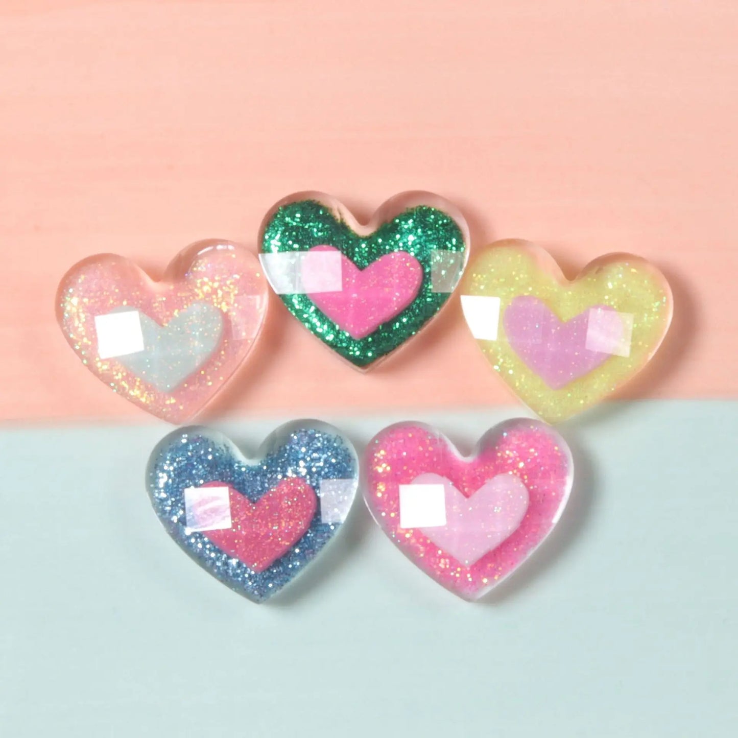 10Pcs Glitter Powder Hearts Flatback Resin Cabochons