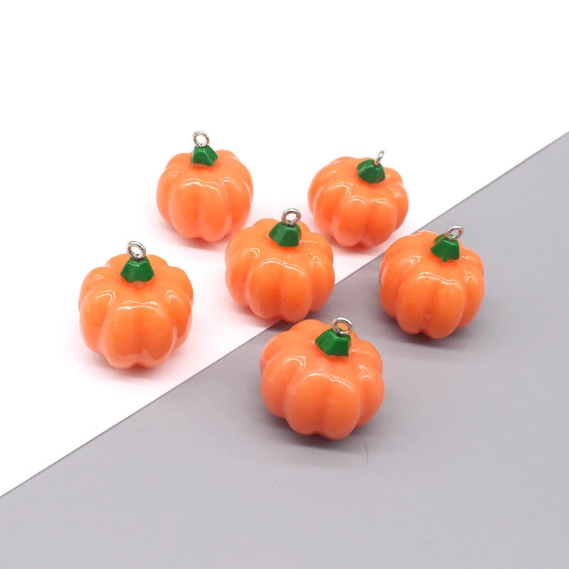 10pcs/pack Cute 3D Mini Pumpkin Resin Charms Funny Halloween Cushaw Food Pendant For Earring Keychain Diy Jewelry Making D275