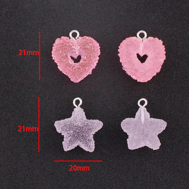 10pcs Icing Heart Star Shape Hard Candy Charms Cute Kawaii Resin Pendant Charms for Earrings Bracelets Jewelry Making Supplies