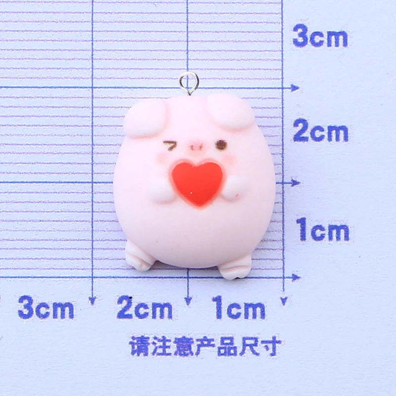 10pcs Cute Heart Pig Head Charms