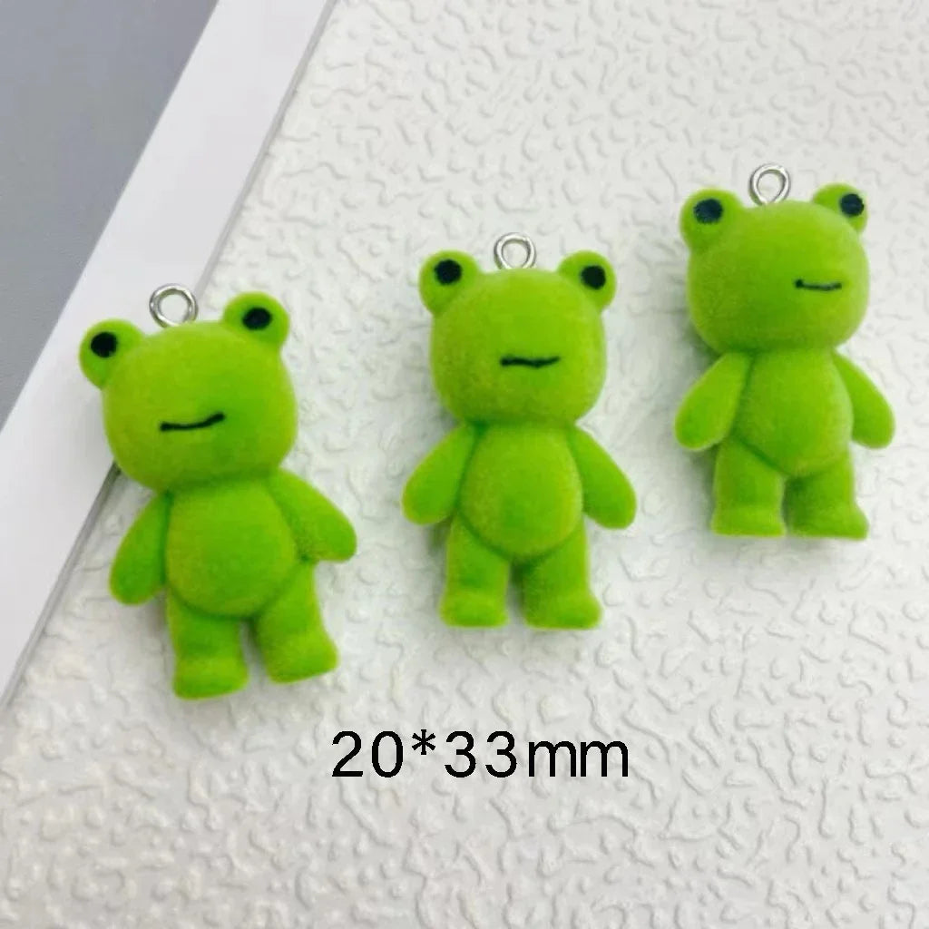 30Pcs 3D Cute Flocked With Eyed Frog Charms Cartoon Animal Resin Pendant For Earrings Phone Keychains DIY Crafts Jewelry Make