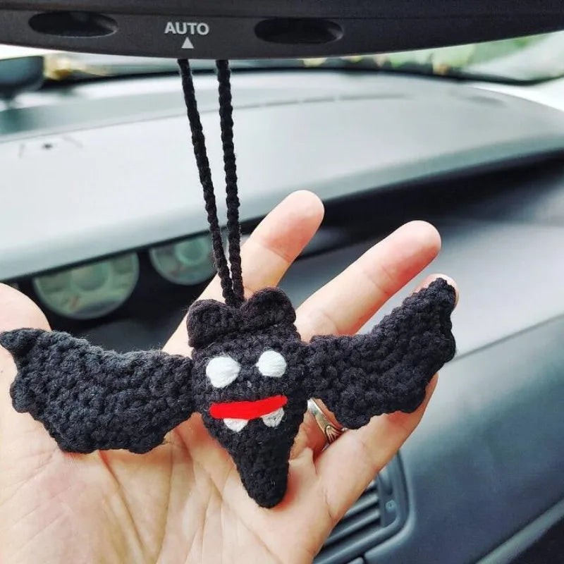 Handmade Car Hanging Ornament for Children, Thanksgiving Car Accessories, Bat Crochet, Pumpkin Hat, Gift, Pendant Decor